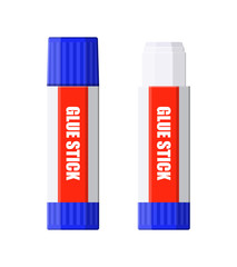 Plastic tubes of glue stick, open lid and closed.