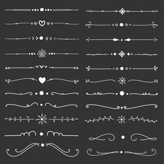 Set Of Decorative Calligraphic Elements For Decoration. Handmade Vector Illustration.