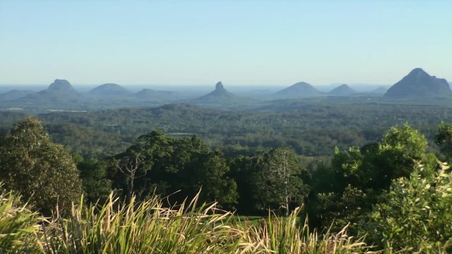 Lookout over the Glasshouse Mountains in Maleny, Queensland, Australia.