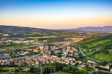 Orvieto, Italy - Panoramic view of lower Orvieto Scalo and Umbria region seen from historic old town of Orvieto