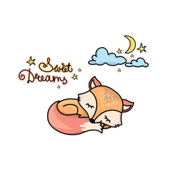 Cute cartoon sleeping fox-sweet dreams at night,
