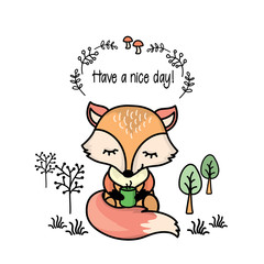 Cute cartoon fox with cup,animal character or mascot