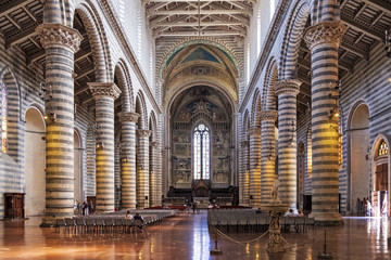 Orvieto, Italy - Interior of the Duomo di Orvieto cathedral at Piazza Duomo square in old time historic quarter