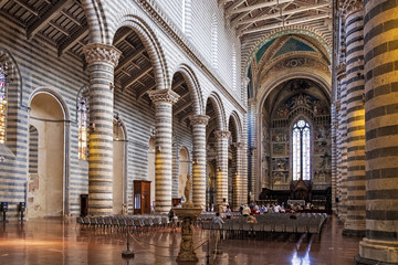 Orvieto, Italy - Interior of the Duomo di Orvieto cathedral at Piazza Duomo square in old time...