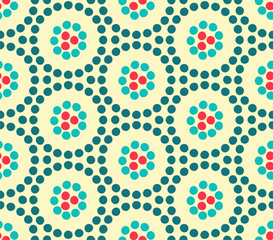 floral circles of dots seamless pattern in ivory and blue