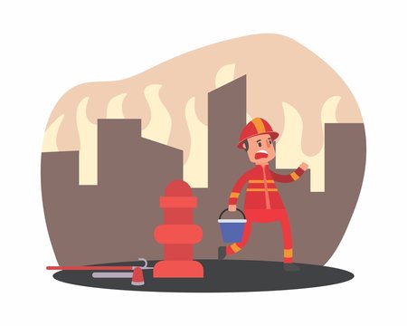 cute funny fireman firefighter fireguard fire brigade fire company extinguisher profession cartoon character