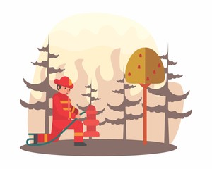 cute funny fireman firefighter fireguard fire brigade fire company extinguisher profession cartoon character