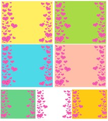 Set of  Heart with pink on pink, yellow, green,blue and white background, Background for banner, Valentine's Day design, Love concept, greeting card, postcard, wedding invitation