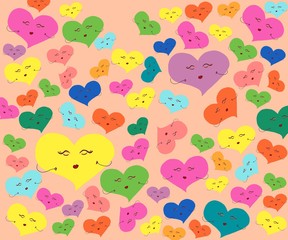 Heart with colorful on Beige background (yellow,green,pink,red,purple and orange), Background for banner, Valentine's Day design, Love concept, greeting card, postcard, wedding invitation