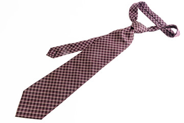 Brown tie with cross striped pattern isolated