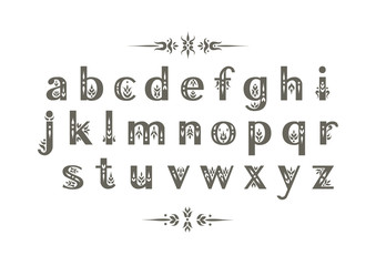 Vector decorative alphabet. Sans Serif lowercase letters decorated with vintage flourishes. For wedding design.