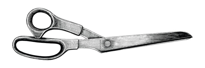 Scissor hand drawing engraving vintage style isolated on white background