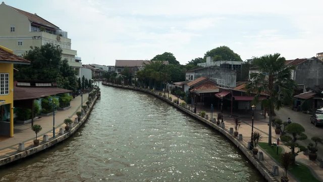 Malacca, Malaysia - Canal Bridge Panning View River Body of Water