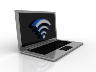 3d illustration WiFi symbol with laptop