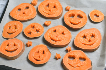 Sweet Potato Carving Funny Faces, Halloween Symbol, Creative Food