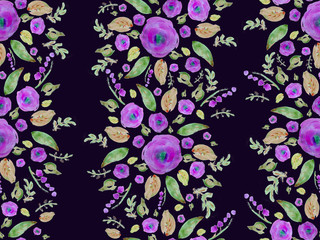 Watercolor floral pattern, delicate flowers. Seamless summer print for fabric, textile, wrapping, wallpaper, background. Vintage botanical set. Wedding, holiday, birthday. Bright botanical colllection