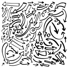 Arrow Set, Hand Drawn, Shape, Line, Stroke, Collection Doodle Vector Design Infographics and Illustration Isolated on White Background.