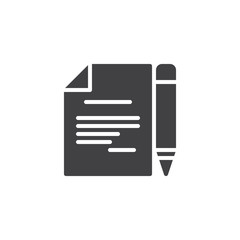 Pen and paper vector icon. filled flat sign for mobile concept and web design. Writing simple solid icon. Form symbol, logo illustration. Pixel perfect vector graphics