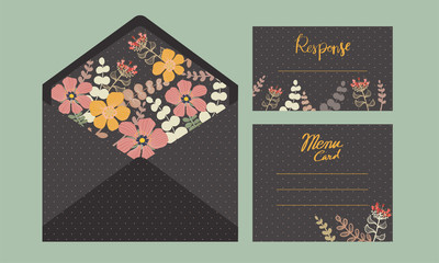 Set of Wedding Card with Flower Concept, Floral, Decorative Vector Templates. Can be used as Greeting Card, Wedding Illustration.