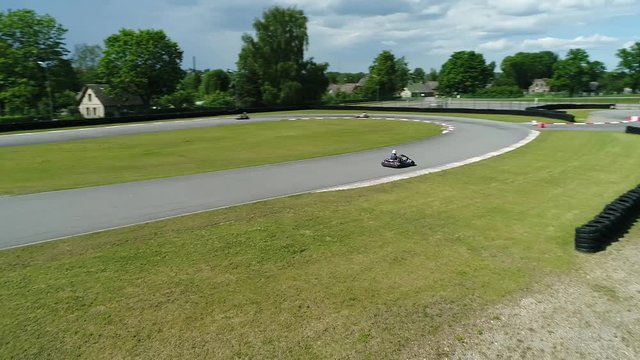 Aerial Go Kart Racing Track. Sunny Summer Day Karting Competition.