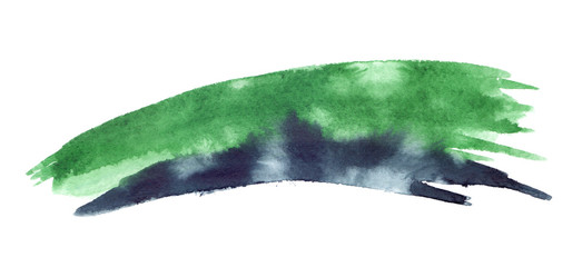 Long dark green and blue double brush stroke painted in watercolor on clean white background - 213184653