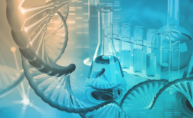 DNA. Microbiology. Scientific laboratory. Studies of the human genome. 3d illustration on a medical theme