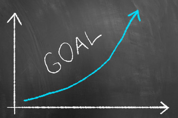 Goal successful reaching concept on blackboard or chalkboard