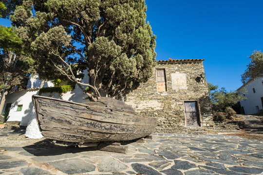 Mediterranean architecture in the fishing village of Portlligat in the nature reserve of Cap de Creus on the Costa Brava in the province of Girona in Catalonia