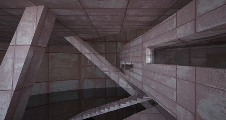 Fototapeta premium Empty smooth abstract room interior of sheets rusted metal with gray concrete. Architectural background. 3D illustration and rendering