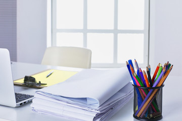 Workspace presentation mockup, Desktop computer and office supplies on marble desk