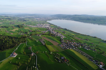 Central Switzerland in spring with Lake Sempach near Lucerne in the background
