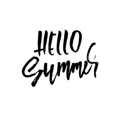 Hello summer. Hand drawn lettering for your design. Vector illustration isolated on white background. Modern dry brush inscription.