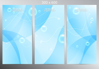 Set of three banners. Light-blue abstract background. Vector illustration