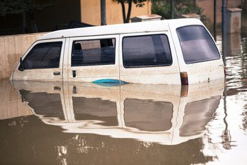Flood caused by tropical storm near river town in Malaysia