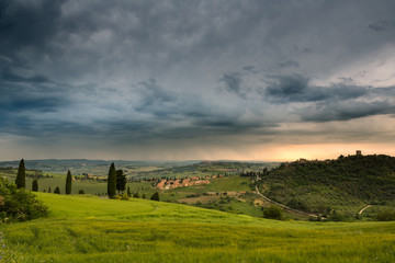 Fototapeta na wymiar Rain over Monticchiello