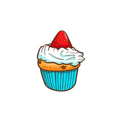 strawberry cup cake vector illustration
