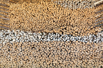 Riesiger Holzstoß mit vielen kleinen Scheiten