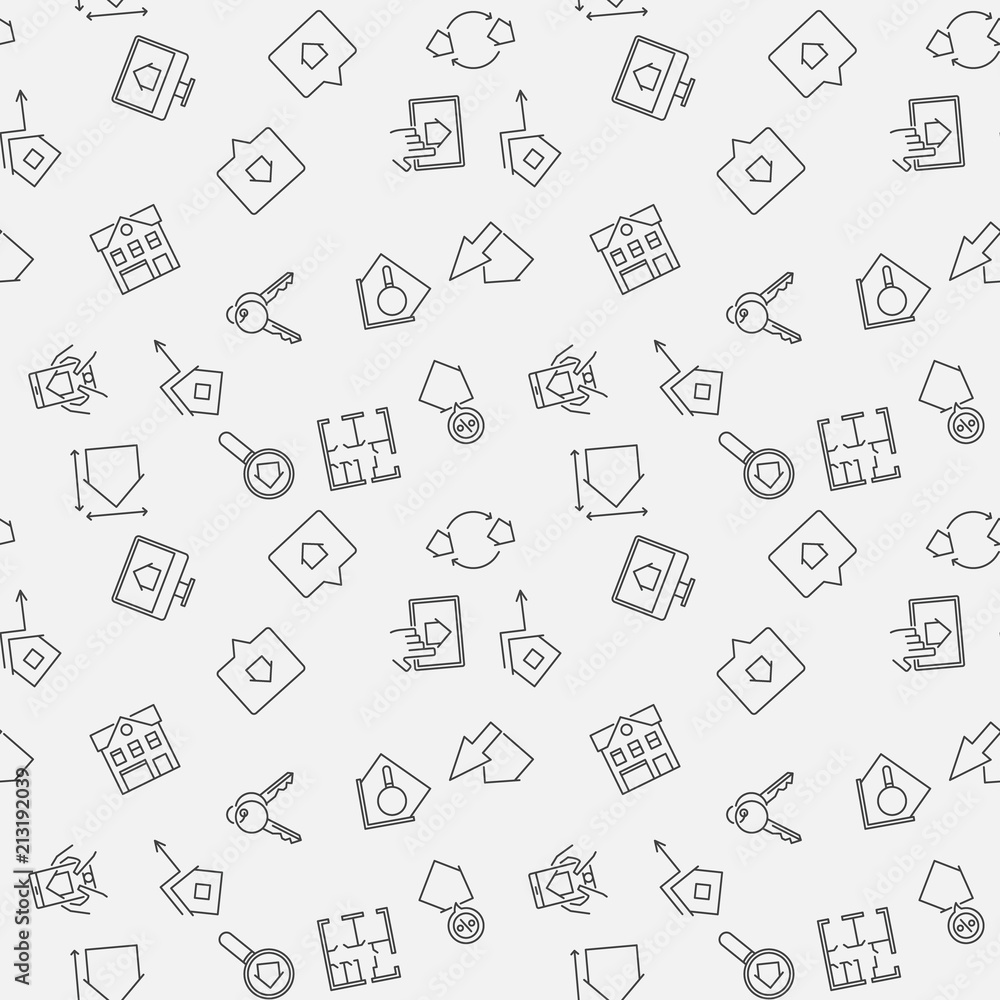 Poster real estate vector seamless pattern in thin line style