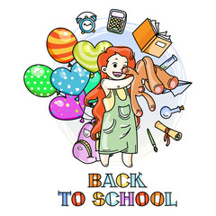 Fototapeta premium Welcome back to school. Cute school kid ready to education.