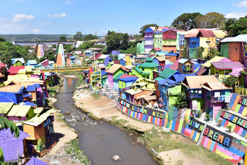 Fototapeta na wymiar Kampung Tridi, Malang's Colorful Suburb, In Malang City, Indonesia