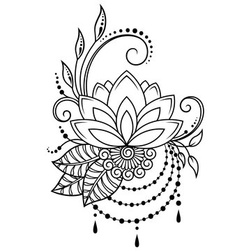 Mehndi Lotus flower pattern for Henna drawing and tattoo. Decoration in ethnic oriental, Indian style.