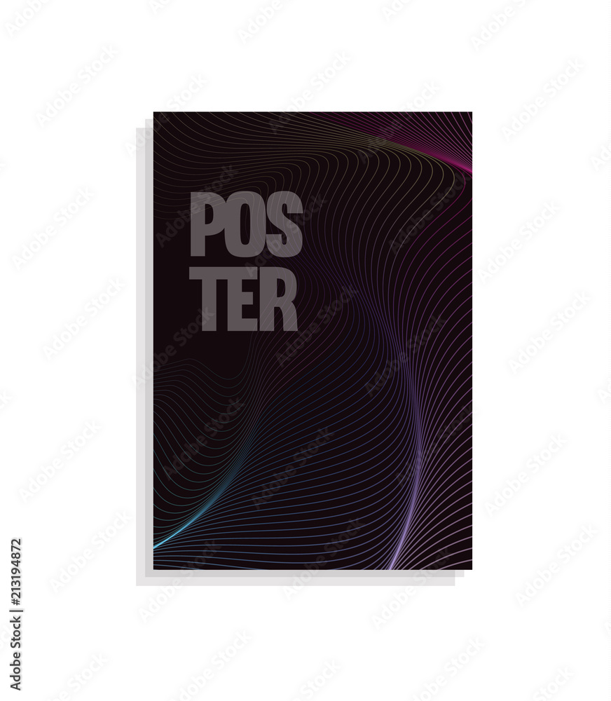 Poster abstract brochure cover design template with wavy lines design on dark background, color wave vector