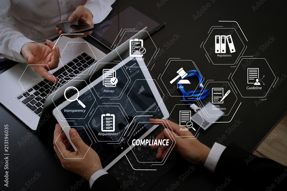 Aufkleber co working team meeting concept,businessman using smart phone and digital tablet and laptop computer and name tag in modern office