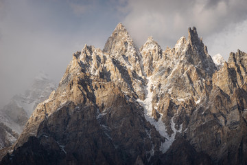 Passu cathedral mountain peak covered by cloud, Karakoram mountain range, Pakistan