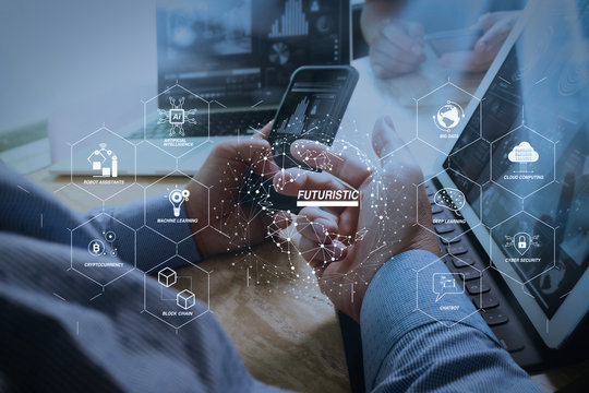 Business team meeting present. professional investor working new startup project. Finance managers meeting.Digital tablet keyboard docking screen computer design smart phone using, sun effect