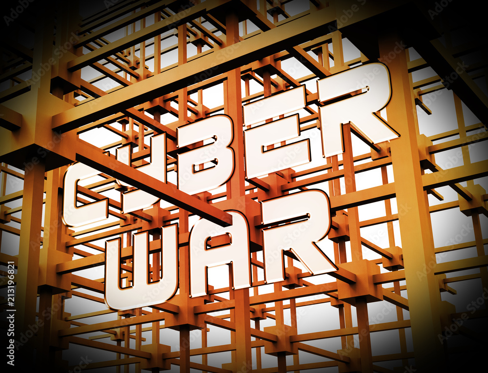 Poster cyberwar virtual warfare hacking invasion 3d rendering