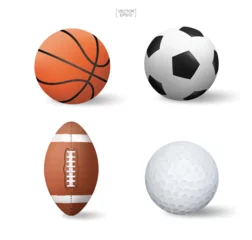 Fototapete Ballsport Vektor realistische Sportball-Set. Basketball, Fußball, American Football und Golf auf weißem Hintergrund. Vektor.