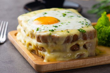 croque-madame toast with egg and cheese
