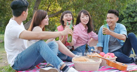 Asian Young friends go picnic together