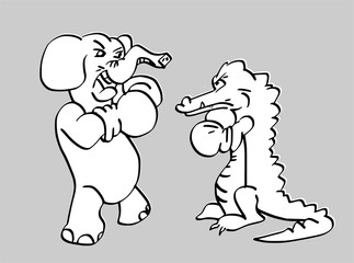 Gevecht tussen krokodil en olifant